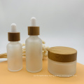 Empty 30ml Frosted Clear Glass Bamboo Bottle With Bamboo Dropper Cap Lid